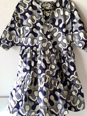LIKE NEW! Maison Chateau Rouge Cotton Dress Size M Ruffle Batik Gathered